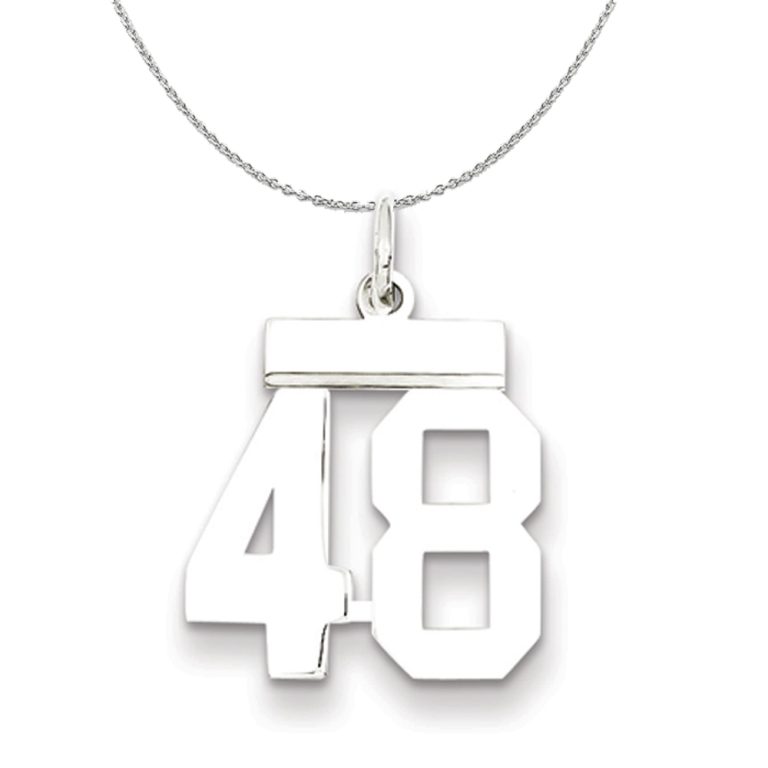 Silver, Athletic Collection Medium Polished Number 48 Necklace