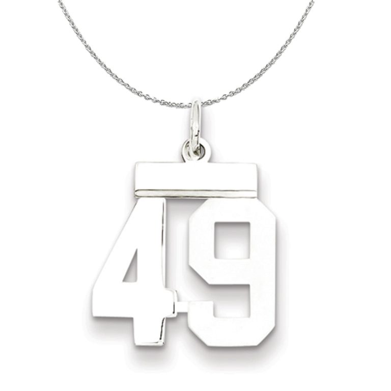 Silver, Athletic Collection Medium Polished Number 49 Necklace