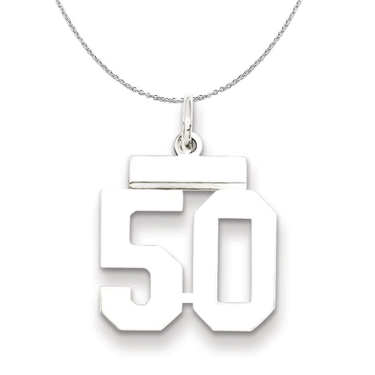 Silver, Athletic Collection Medium Polished Number 50 Necklace