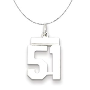 Silver, Athletic Collection Medium Polished Number 51 Necklace