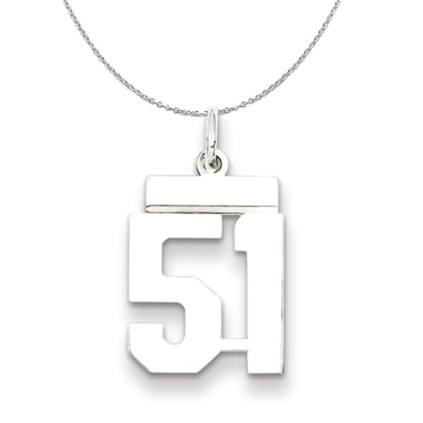 Silver, Athletic Collection Medium Polished Number 51 Necklace