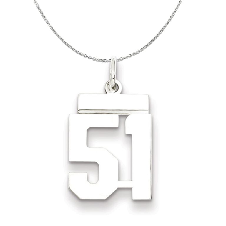 Silver, Athletic Collection Medium Polished Number 51 Necklace