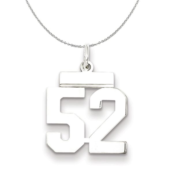 Silver, Athletic Collection Medium Polished Number 52 Necklace