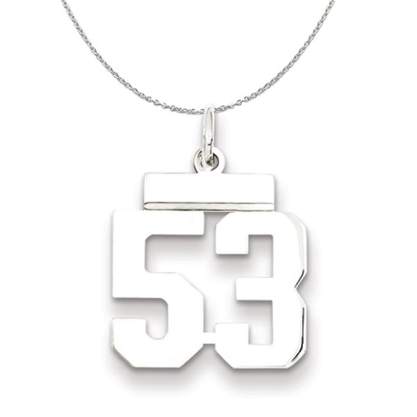 Silver, Athletic Collection Medium Polished Number 53 Necklace