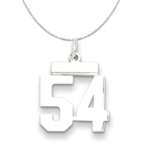 Silver, Athletic Collection Medium Polished Number 54 Necklace