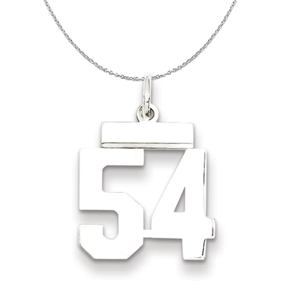 Silver, Athletic Collection Medium Polished Number 54 Necklace