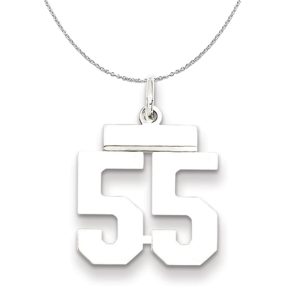 Silver, Athletic Collection Medium Polished Number 55 Necklace