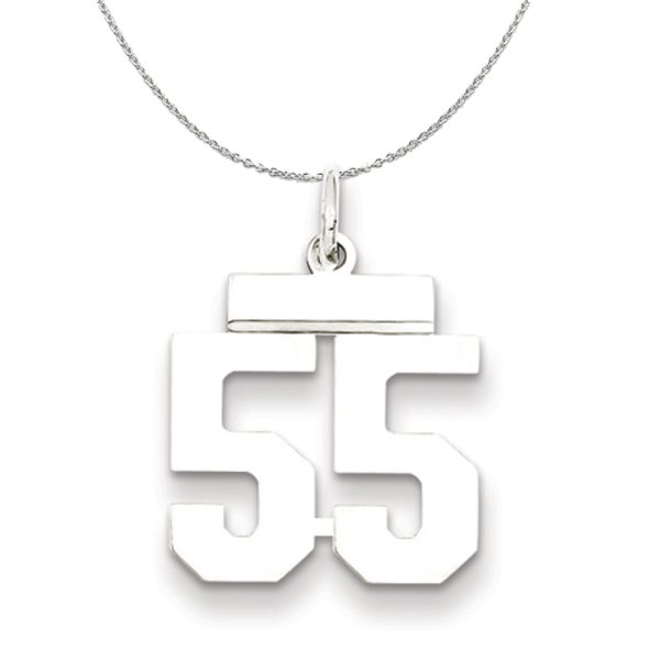 Silver, Athletic Collection Medium Polished Number 55 Necklace