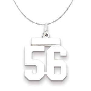 Silver, Athletic Collection Medium Polished Number 56 Necklace