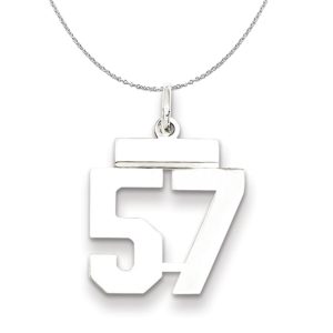 Silver, Athletic Collection Medium Polished Number 57 Necklace