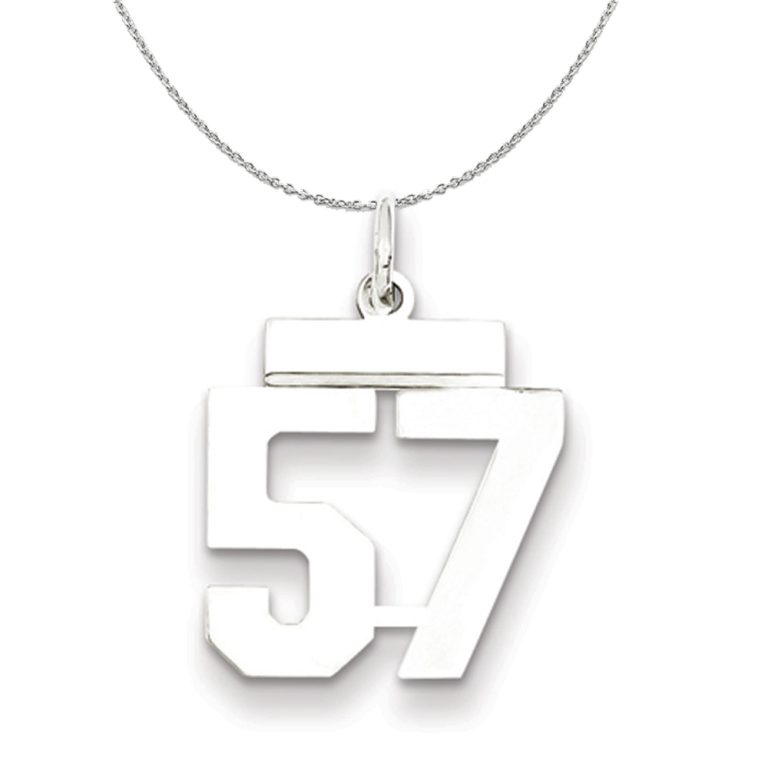 Silver, Athletic Collection Medium Polished Number 57 Necklace