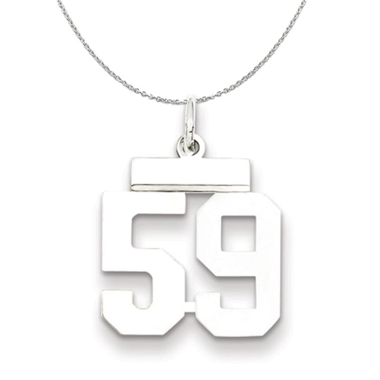 Silver, Athletic Collection Medium Polished Number 59 Necklace