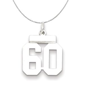 Silver, Athletic Collection Medium Polished Number 60 Necklace