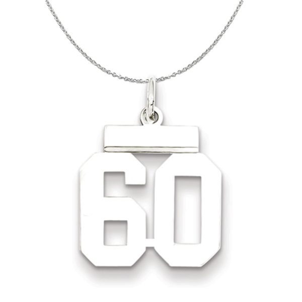 Silver, Athletic Collection Medium Polished Number 60 Necklace