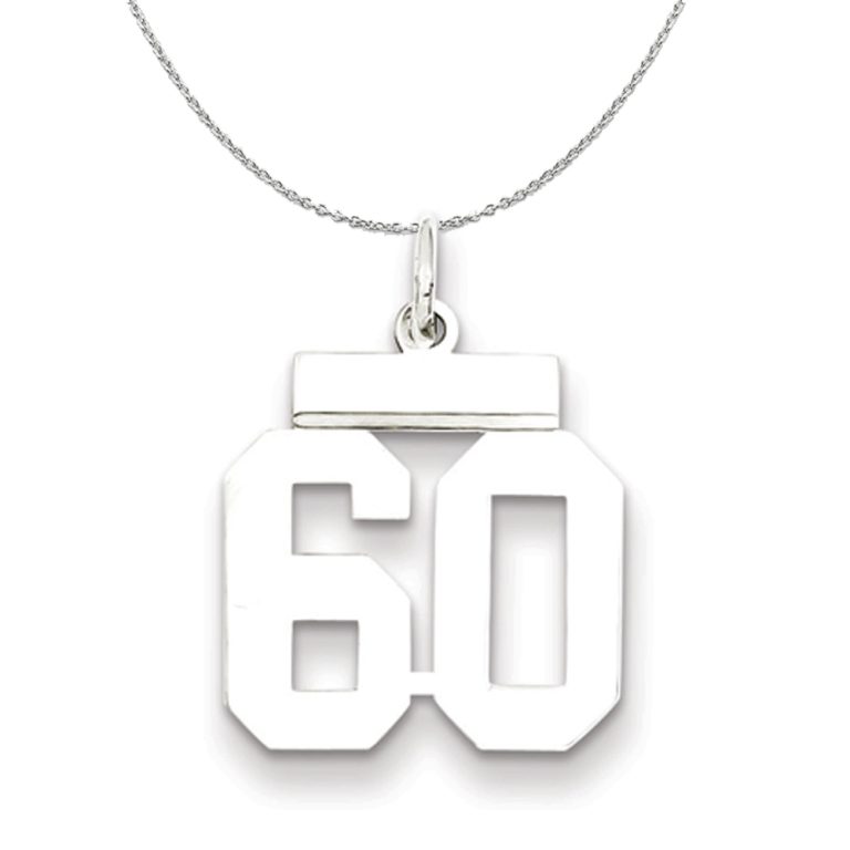 Silver, Athletic Collection Medium Polished Number 60 Necklace