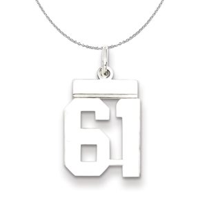 Silver, Athletic Collection Medium Polished Number 61 Necklace