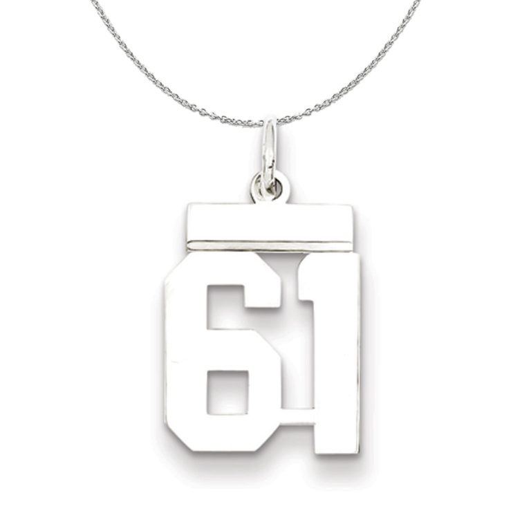 Silver, Athletic Collection Medium Polished Number 61 Necklace