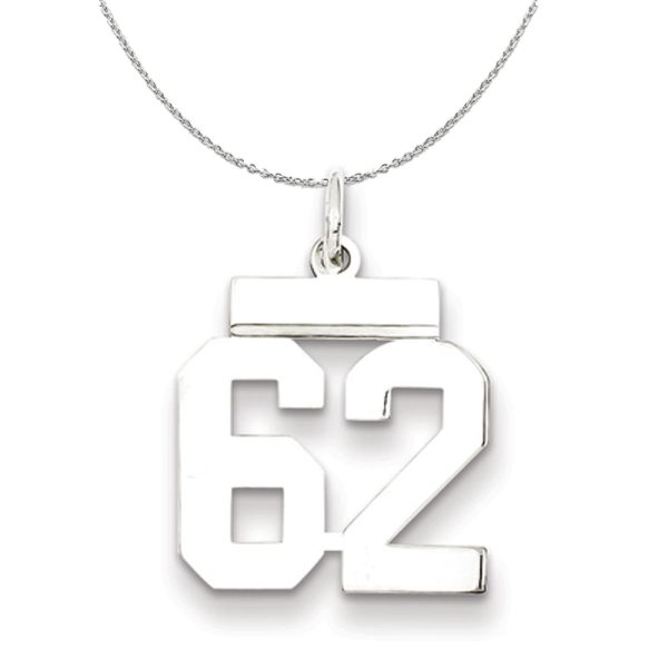 Silver, Athletic Collection Medium Polished Number 62 Necklace