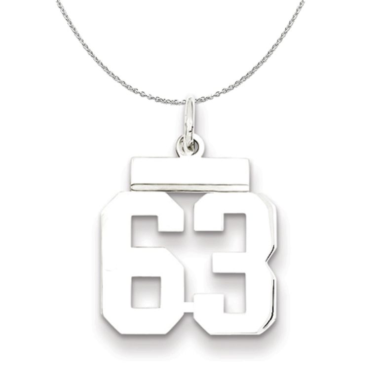 Silver, Athletic Collection Medium Polished Number 63 Necklace