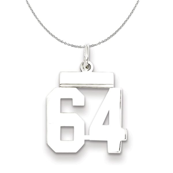 Silver, Athletic Collection Medium Polished Number 64 Necklace