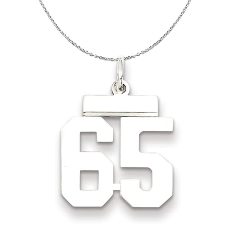 Silver, Athletic Collection Medium Polished Number 65 Necklace