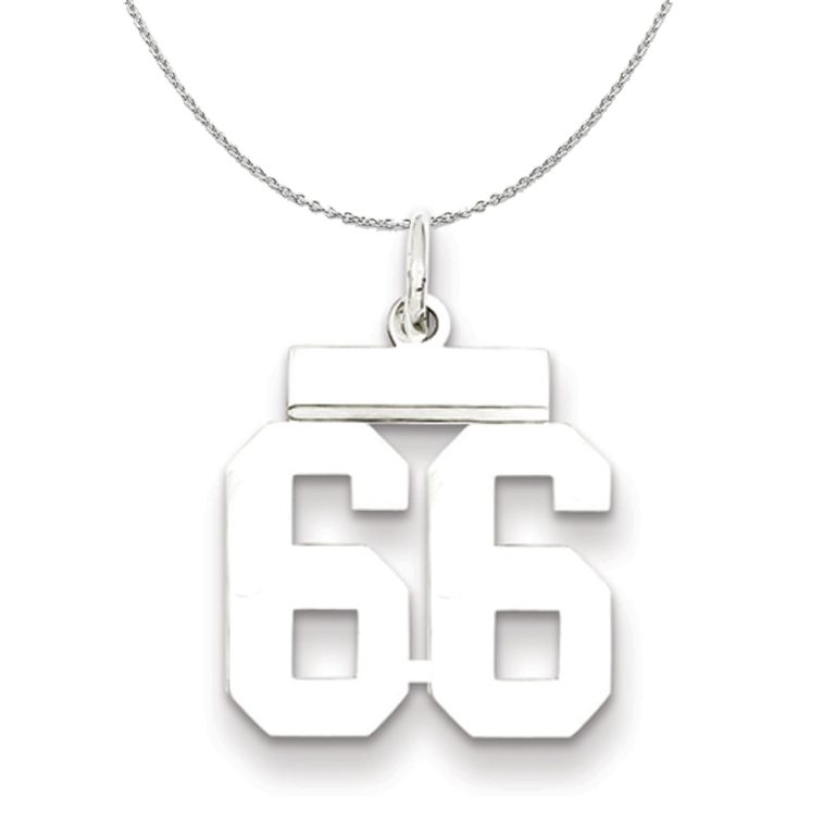 Silver, Athletic Collection Medium Polished Number 66 Necklace