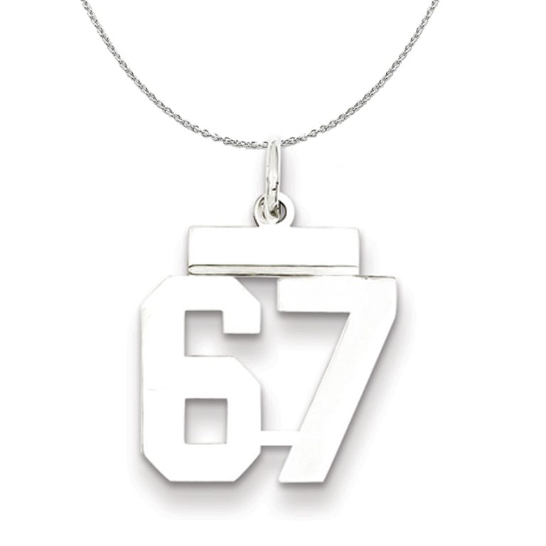 Silver, Athletic Collection Medium Polished Number 67 Necklace