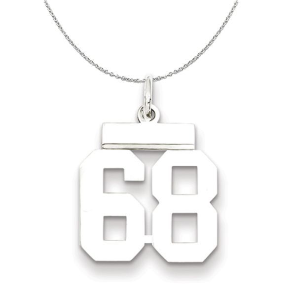 Silver, Athletic Collection Medium Polished Number 68 Necklace