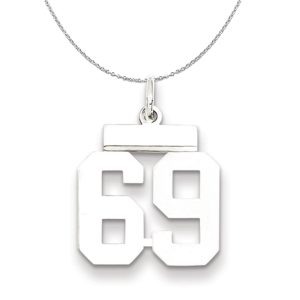 Silver, Athletic Collection Medium Polished Number 69 Necklace