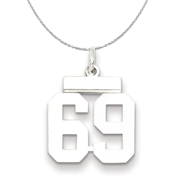 Silver, Athletic Collection Medium Polished Number 69 Necklace