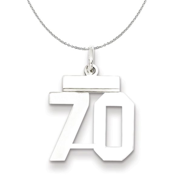 Silver, Athletic Collection Medium Polished Number 70 Necklace