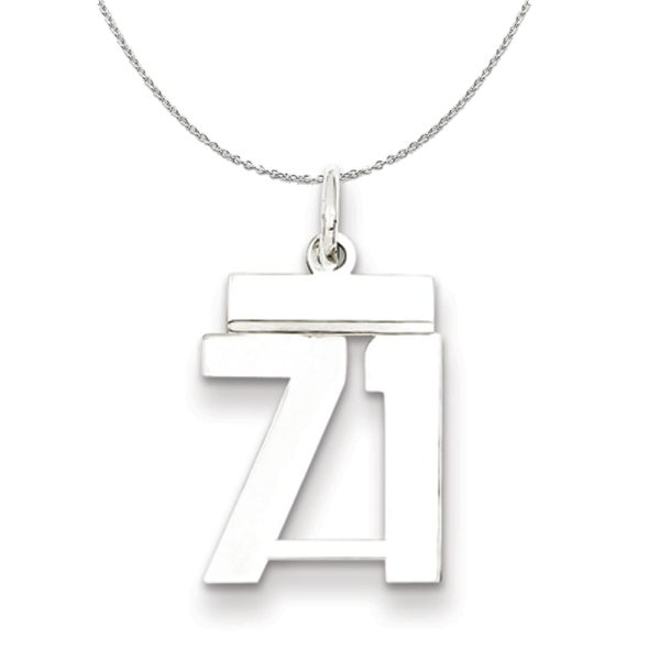 Silver, Athletic Collection Medium Polished Number 71 Necklace