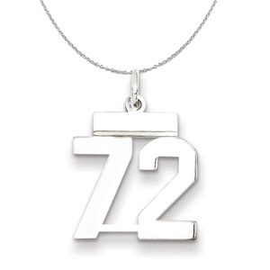 Silver, Athletic Collection Medium Polished Number 72 Necklace