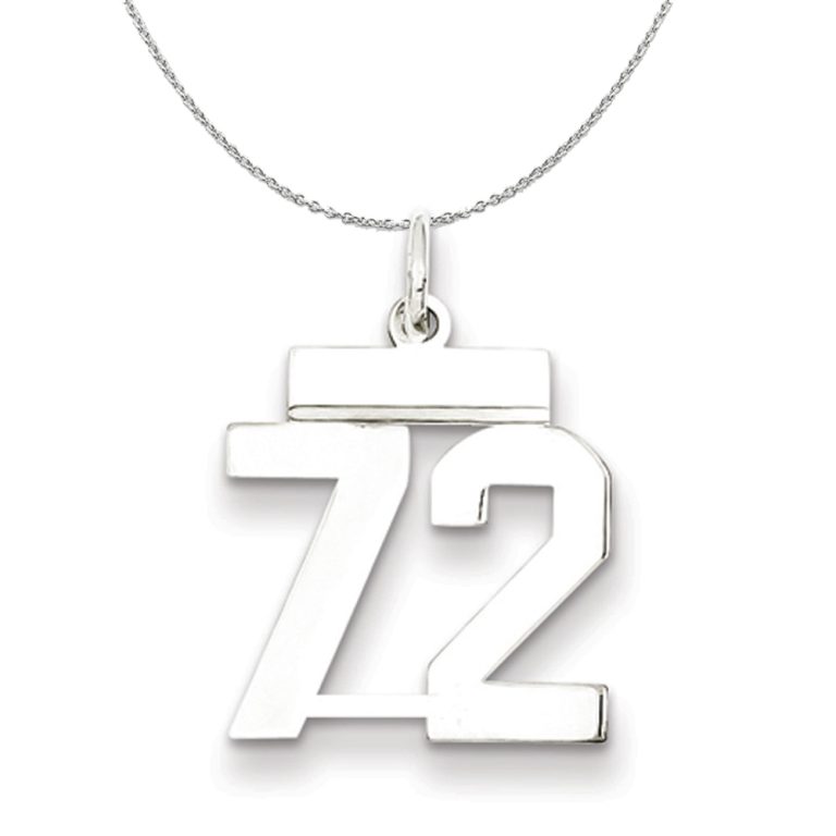 Silver, Athletic Collection Medium Polished Number 72 Necklace