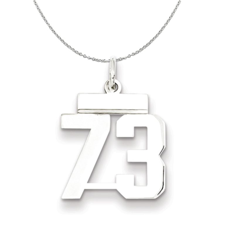 Silver, Athletic Collection Medium Polished Number 73 Necklace