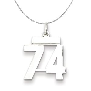 Silver, Athletic Collection Medium Polished Number 74 Necklace