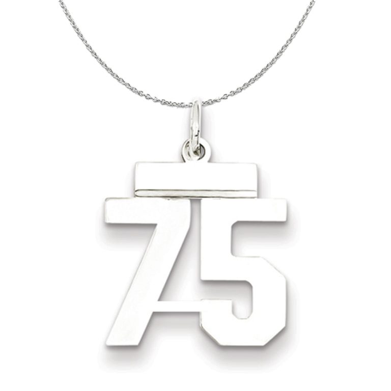 Silver, Athletic Collection Medium Polished Number 75 Necklace