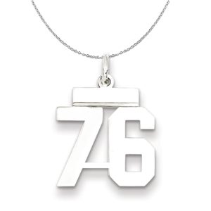 Silver, Athletic Collection Medium Polished Number 76 Necklace