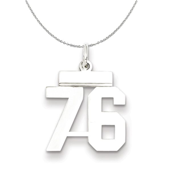 Silver, Athletic Collection Medium Polished Number 76 Necklace