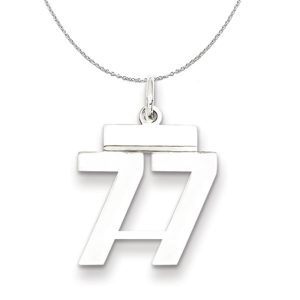 Silver, Athletic Collection Medium Polished Number 77 Necklace