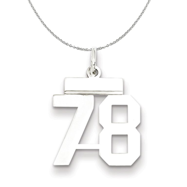 Silver, Athletic Collection Medium Polished Number 78 Necklace