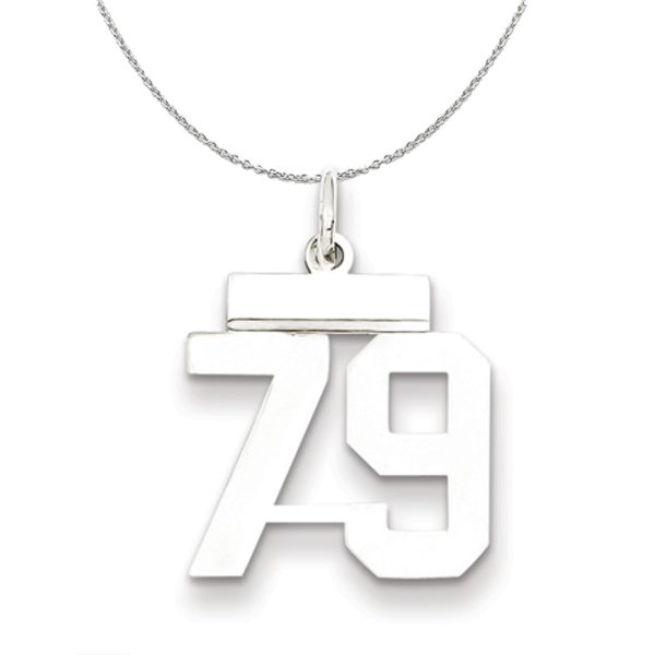 Silver, Athletic Collection Medium Polished Number 79 Necklace