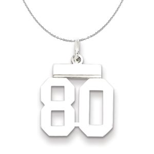 Silver, Athletic Collection Medium Polished Number 80 Necklace