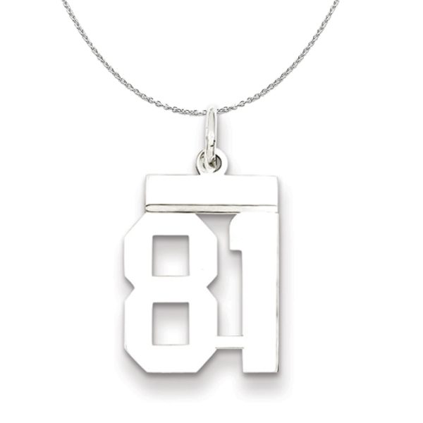 Silver, Athletic Collection Medium Polished Number 81 Necklace