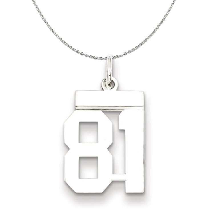 Silver, Athletic Collection Medium Polished Number 81 Necklace