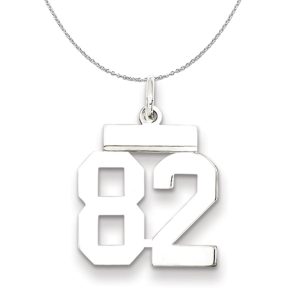 Silver, Athletic Collection Medium Polished Number 82 Necklace