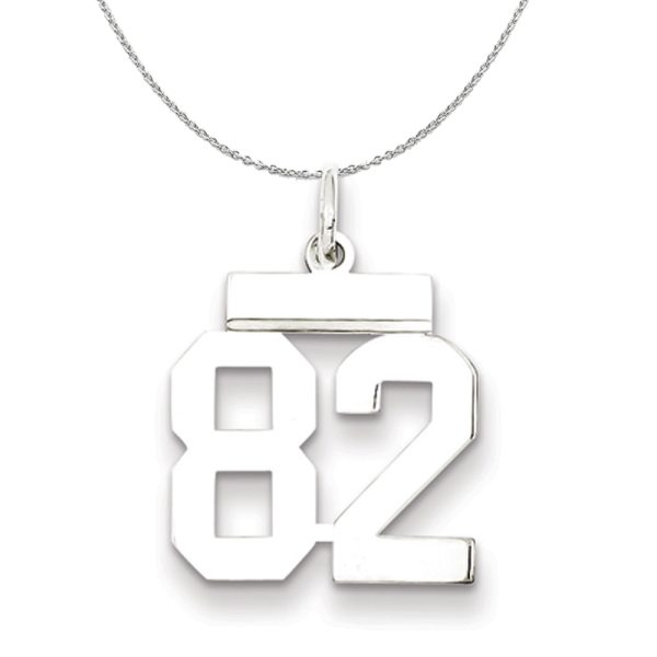 Silver, Athletic Collection Medium Polished Number 82 Necklace