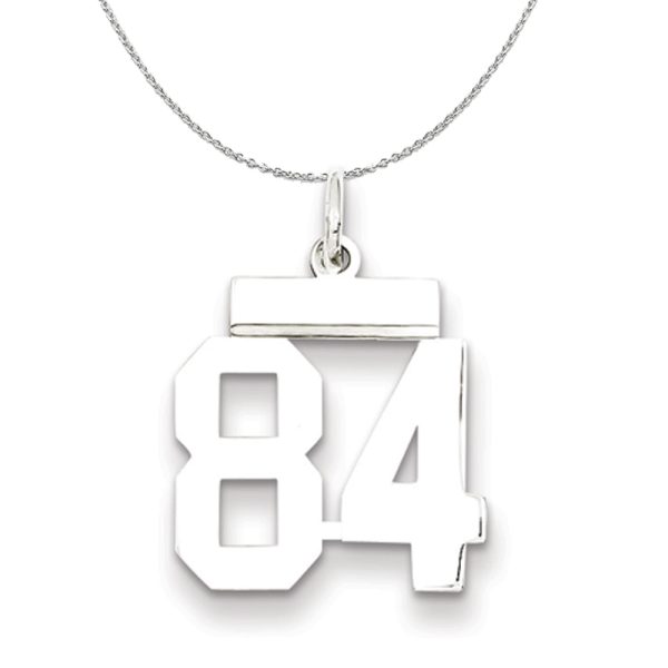 Silver, Athletic Collection Medium Polished Number 84 Necklace