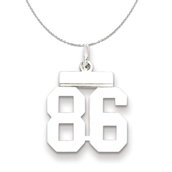 Silver, Athletic Collection Medium Polished Number 86 Necklace