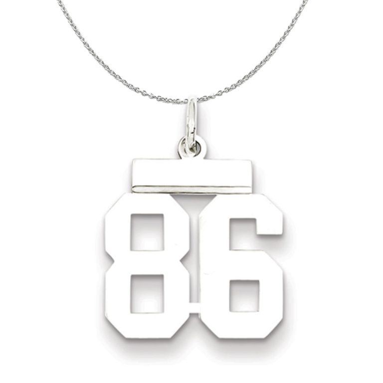 Silver, Athletic Collection Medium Polished Number 86 Necklace